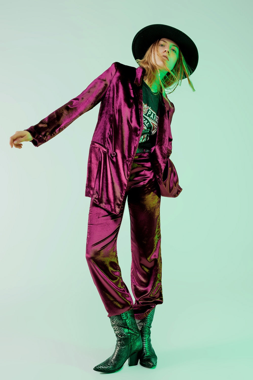 Blazer en velours oversized violet