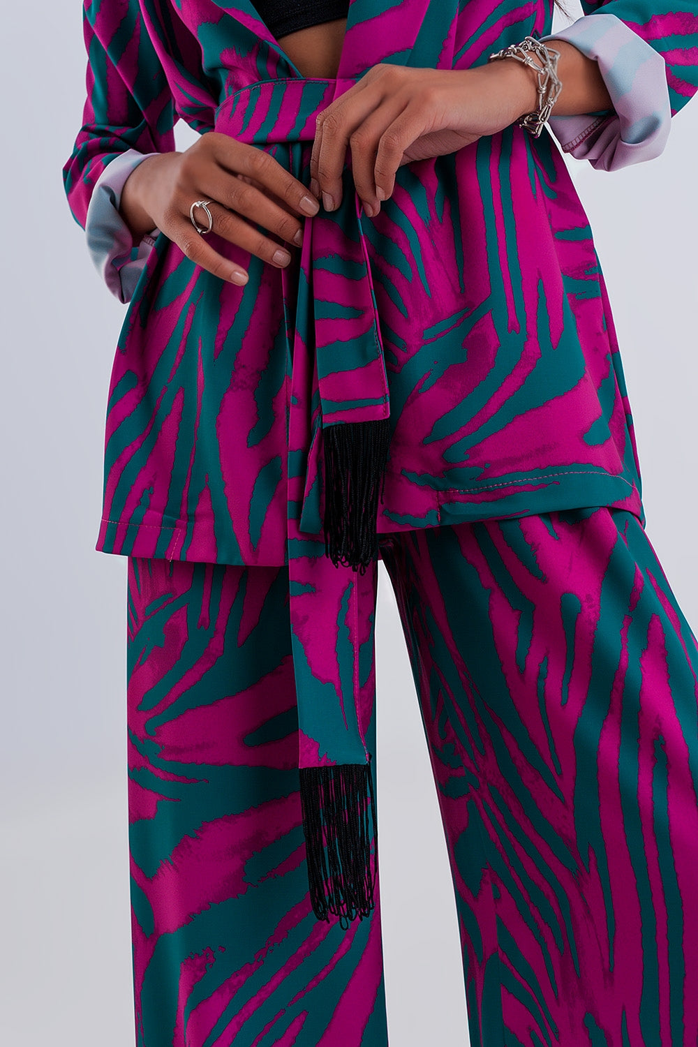 Blazer imprimé animal avec ceinture Vert