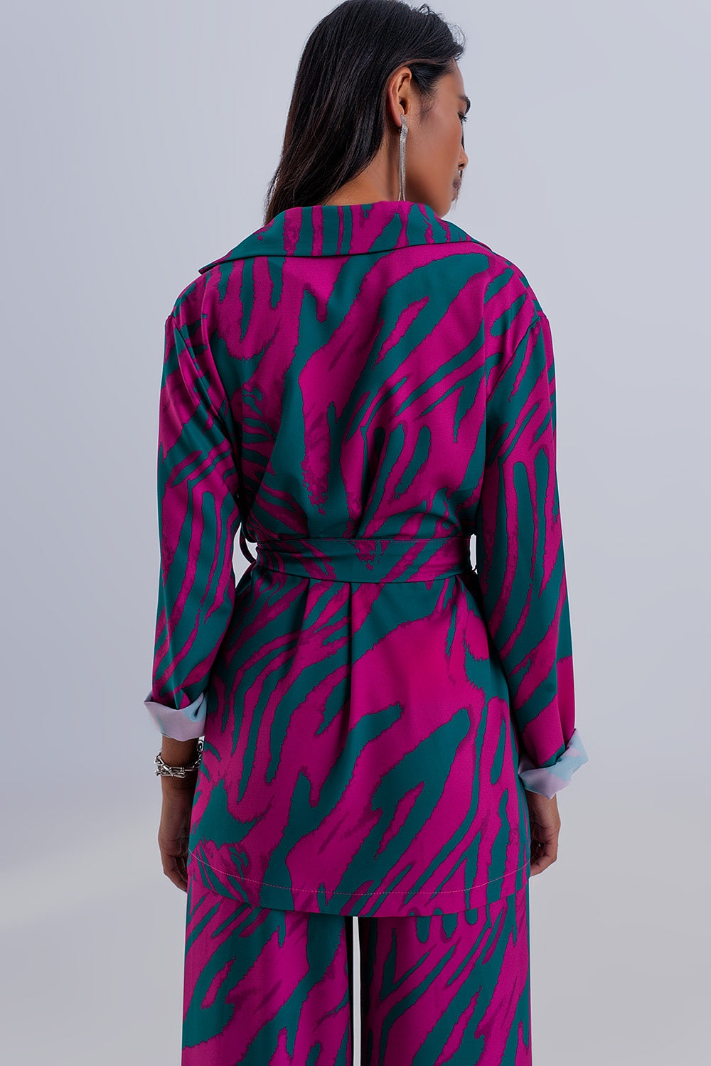 Blazer imprimé animal avec ceinture Vert