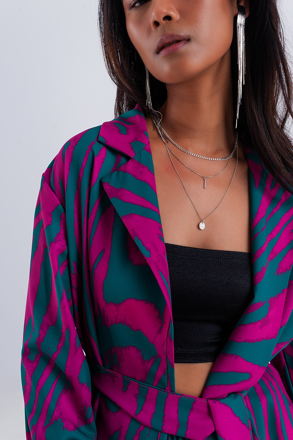 Blazer imprimé animal avec ceinture Vert