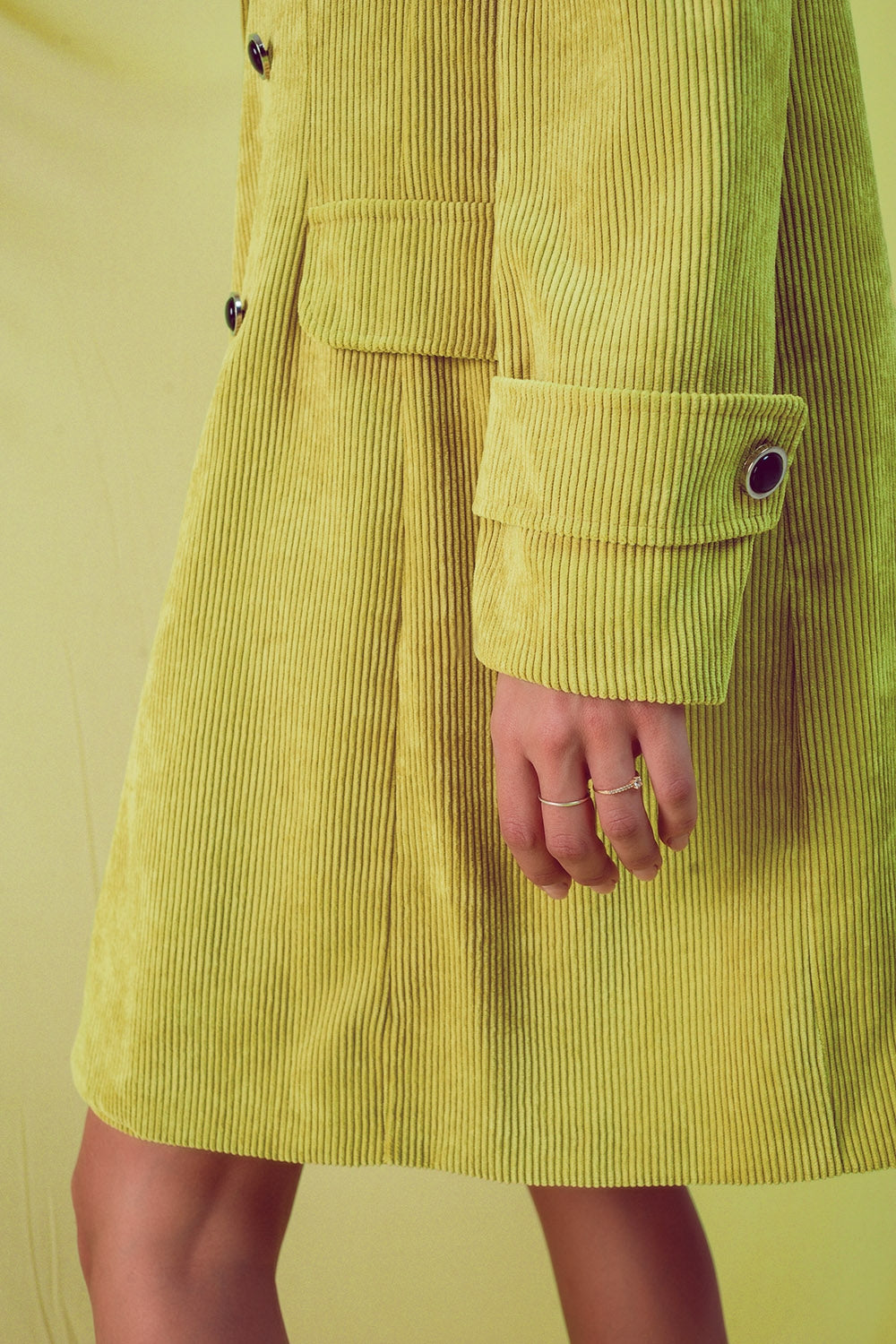 Blazer long avec boutons vintage en velours côtelé lime