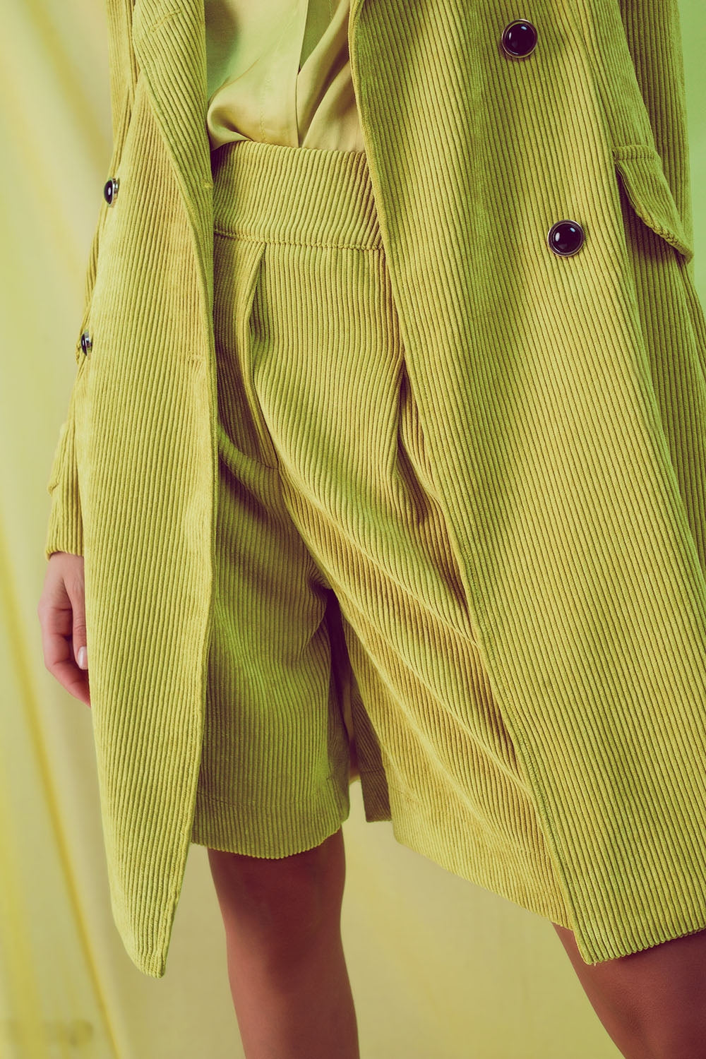 Blazer long avec boutons vintage en velours côtelé lime