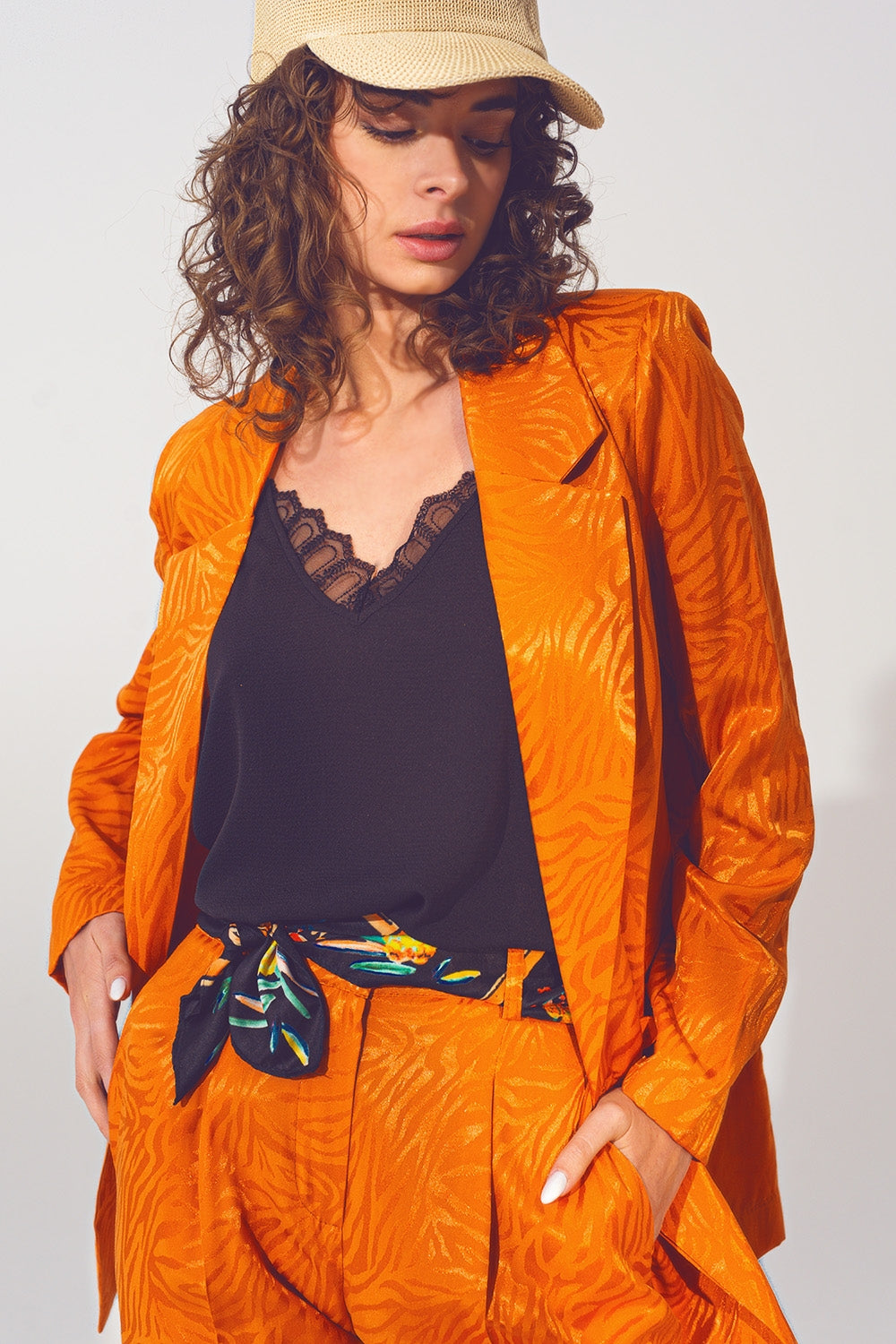 Blazer oversize à imprimé zébré en orange