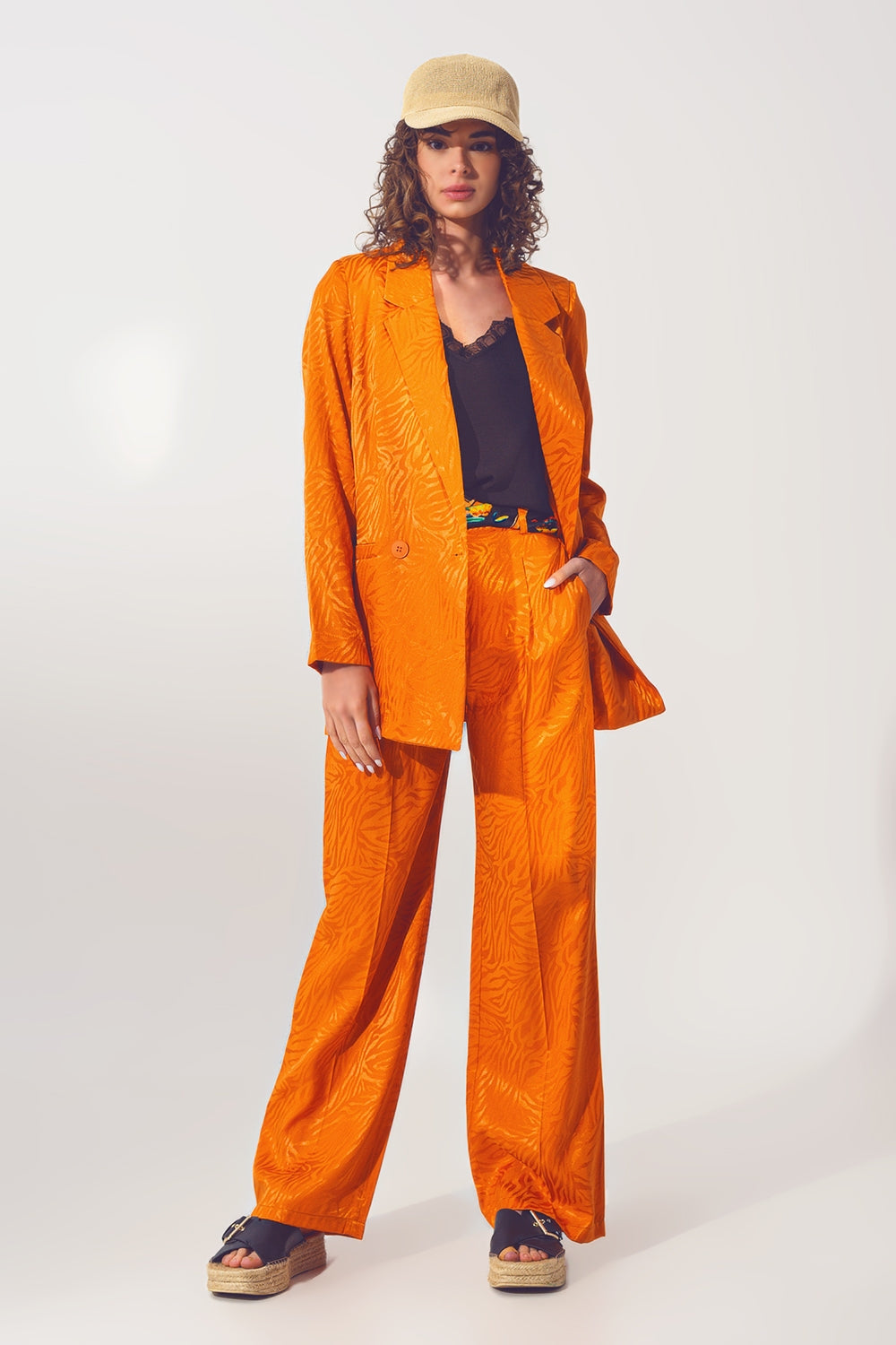 Blazer oversize à imprimé zébré en orange