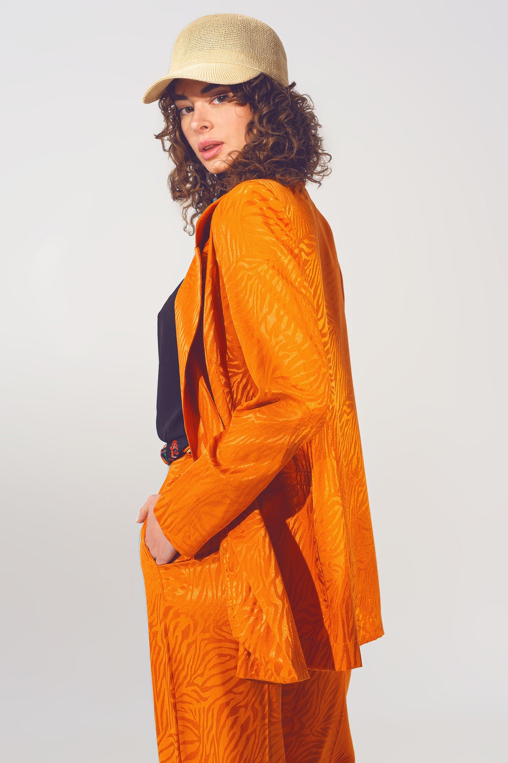 Blazer oversize à imprimé zébré en orange