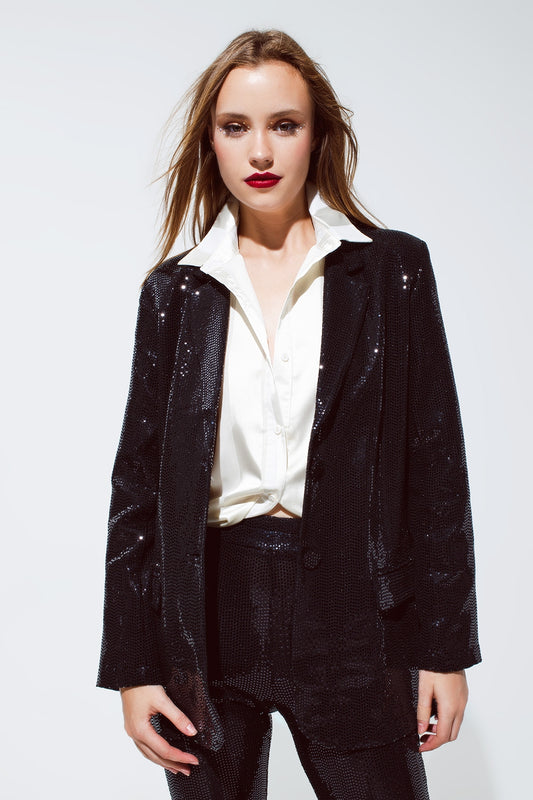 Q2 Blazer Party Relaxed à sequins en noir