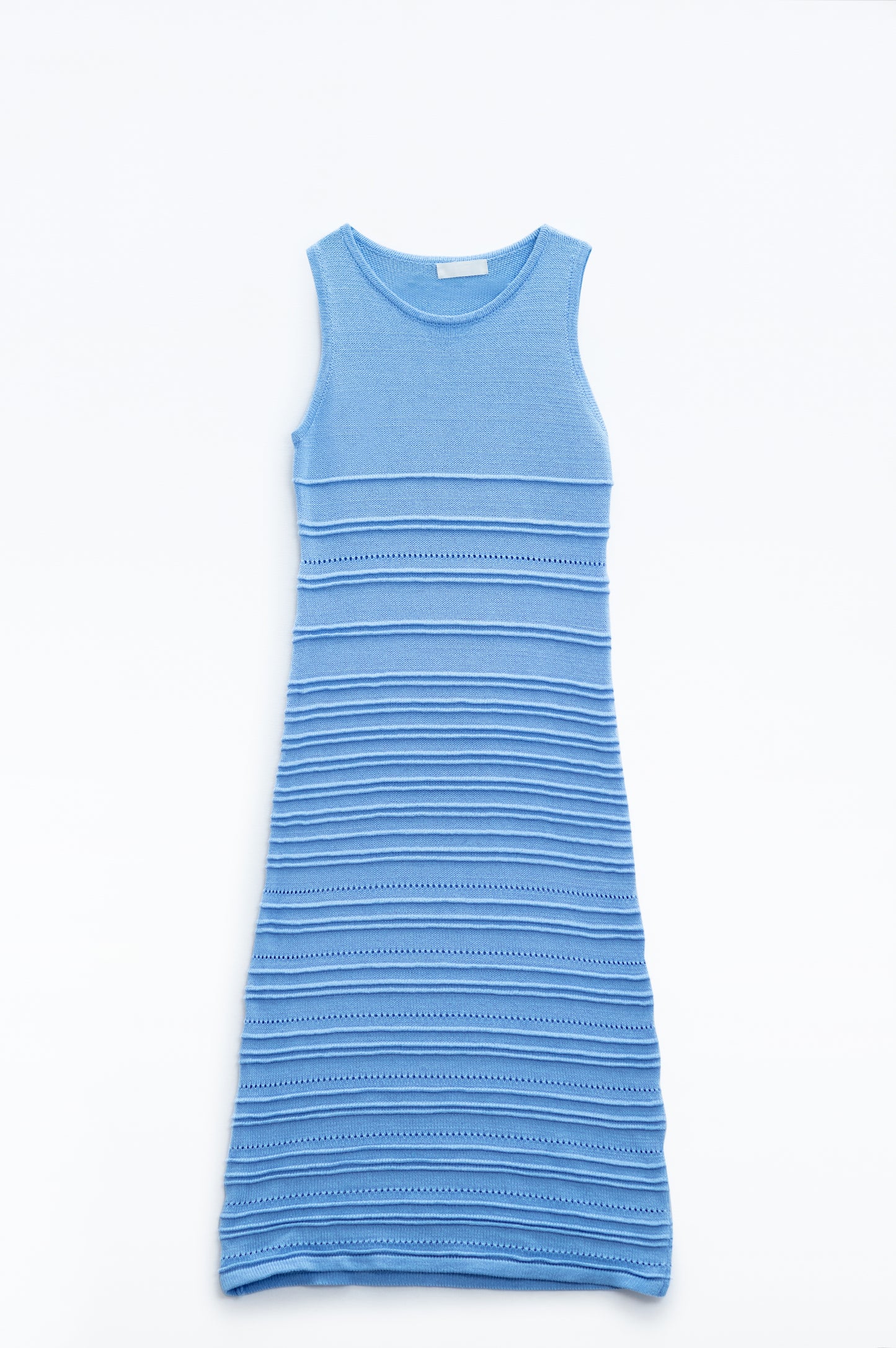 Q2 Bleu Robe longue en crochet sans manches en tricot