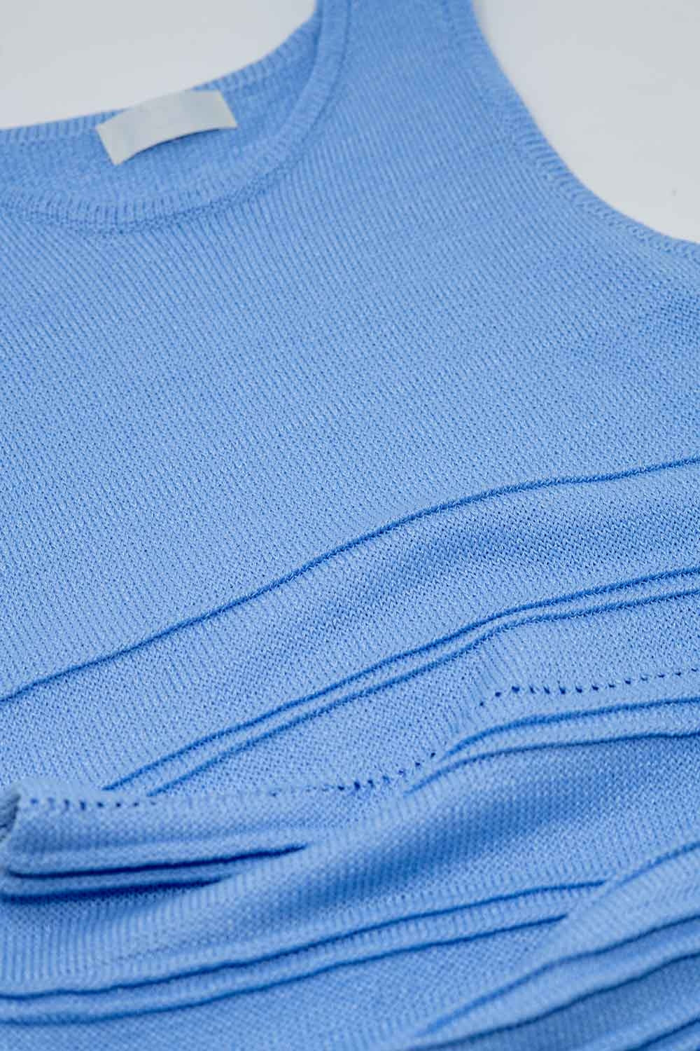 Bleu Robe longue en crochet sans manches en tricot