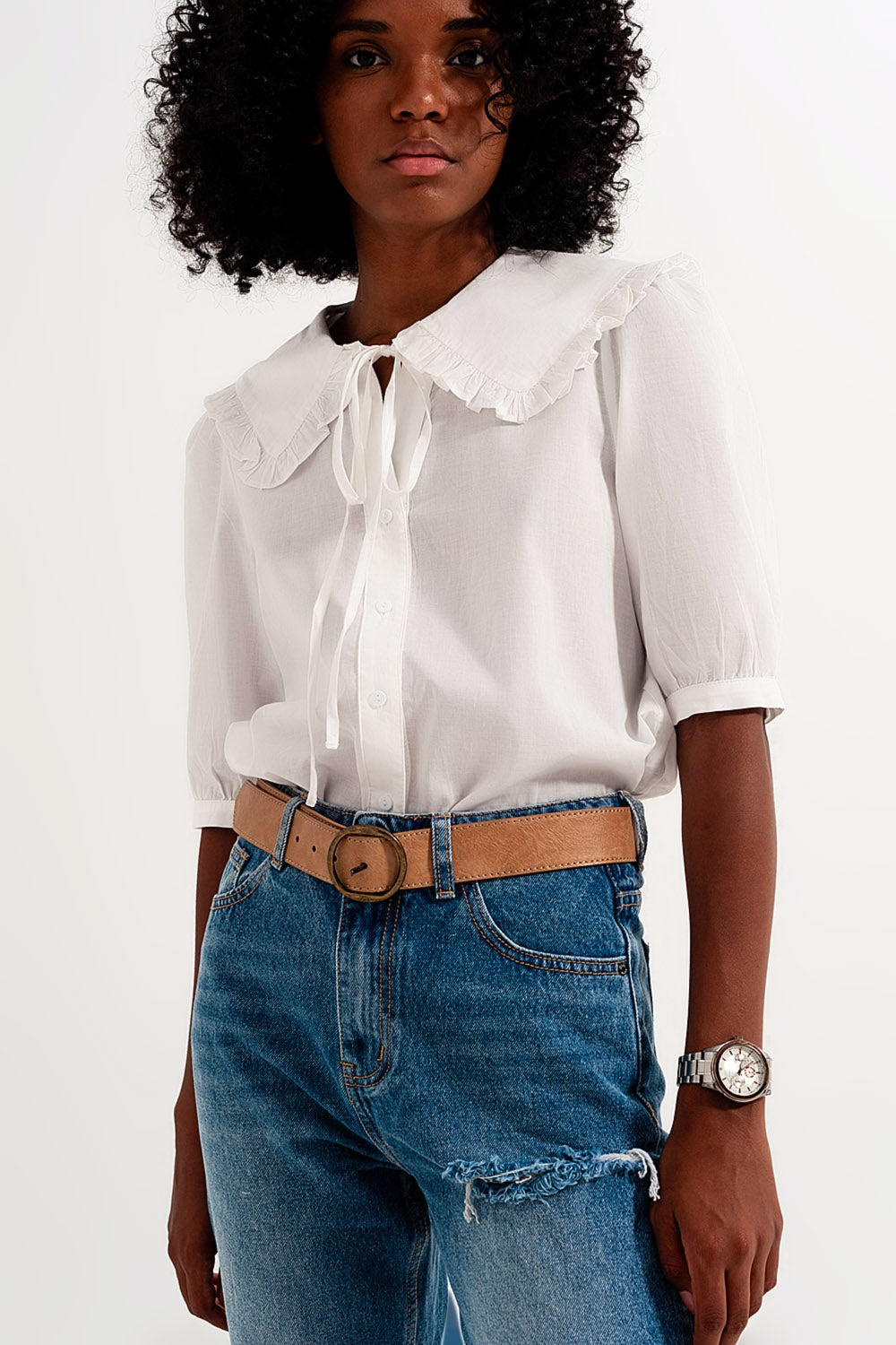 Blouse à col champêtre Blanc