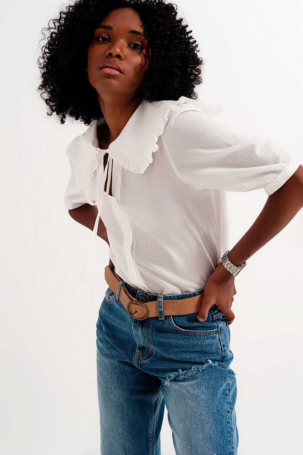 Blouse à col champêtre Blanc