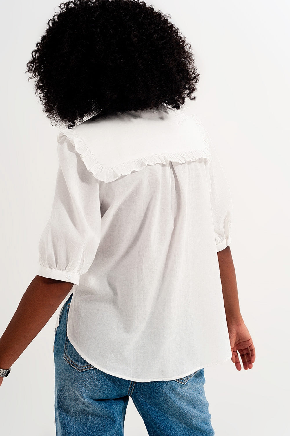 Blouse à col champêtre Blanc