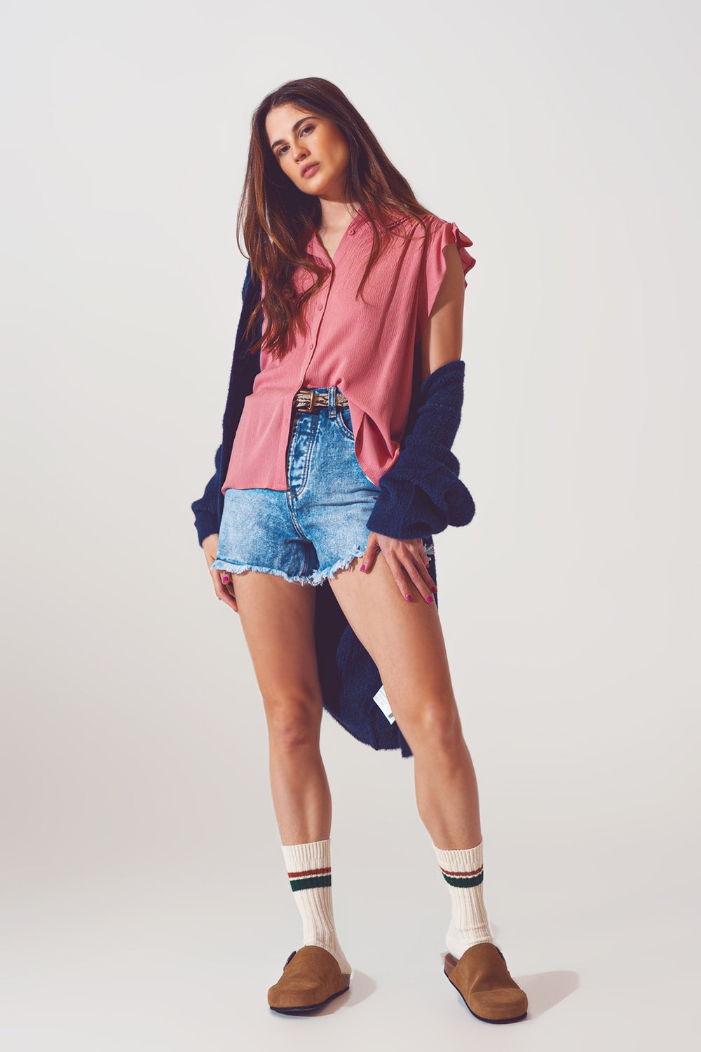 Blouse à manches courtes à volants en rose