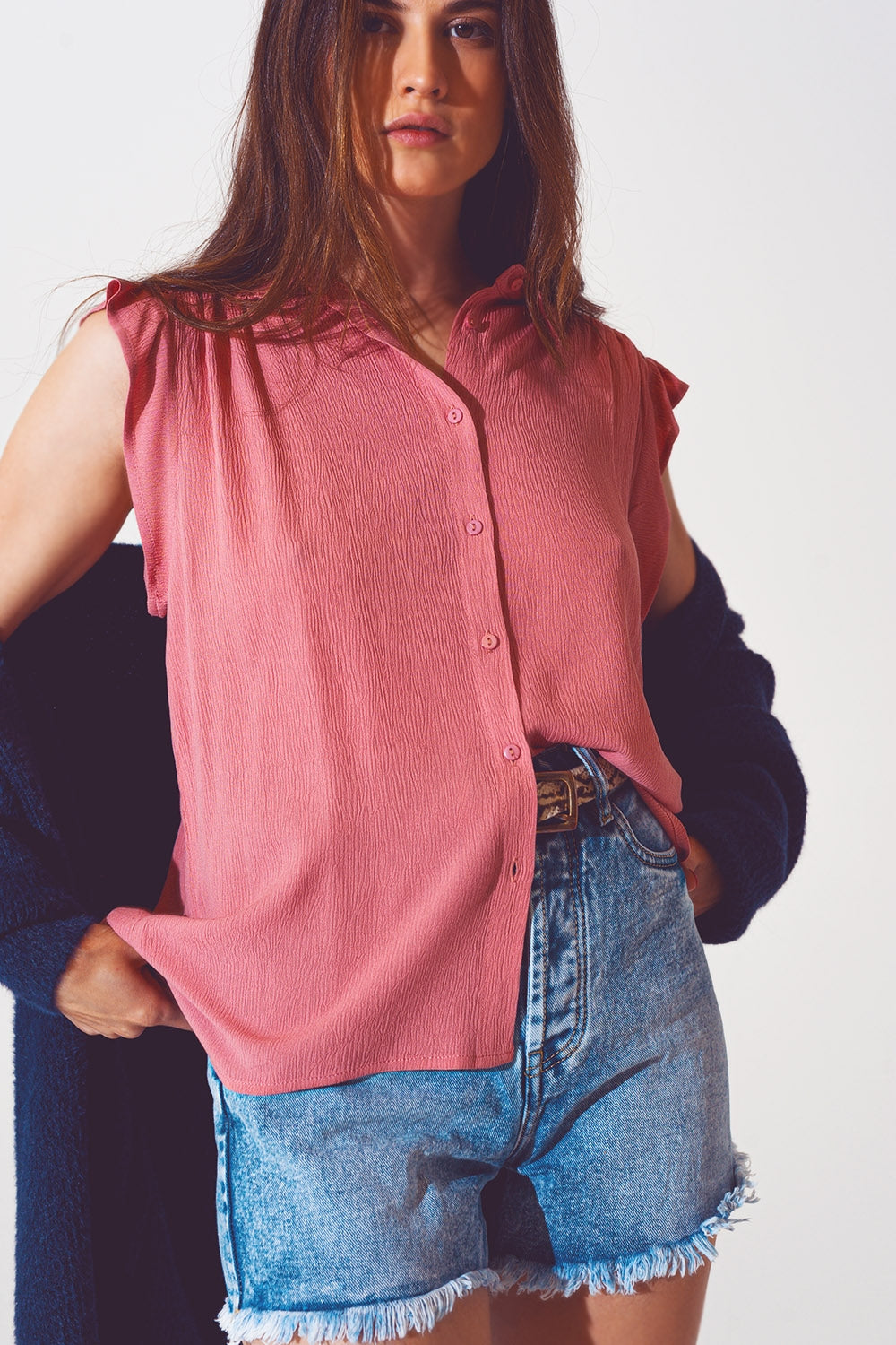 Blouse à manches courtes à volants en rose