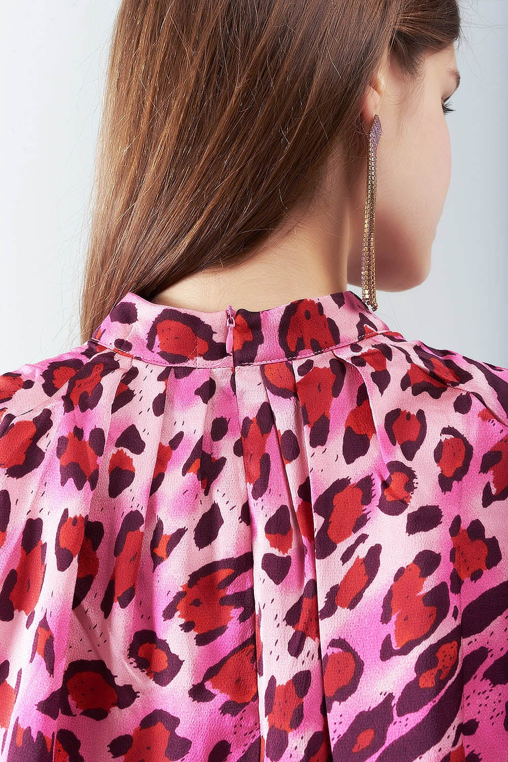 Blouse à Manches Longues Imprimé Léopard Fuchsia Tendance