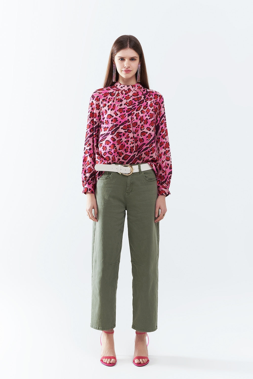 Blouse à Manches Longues Imprimé Léopard Fuchsia Tendance