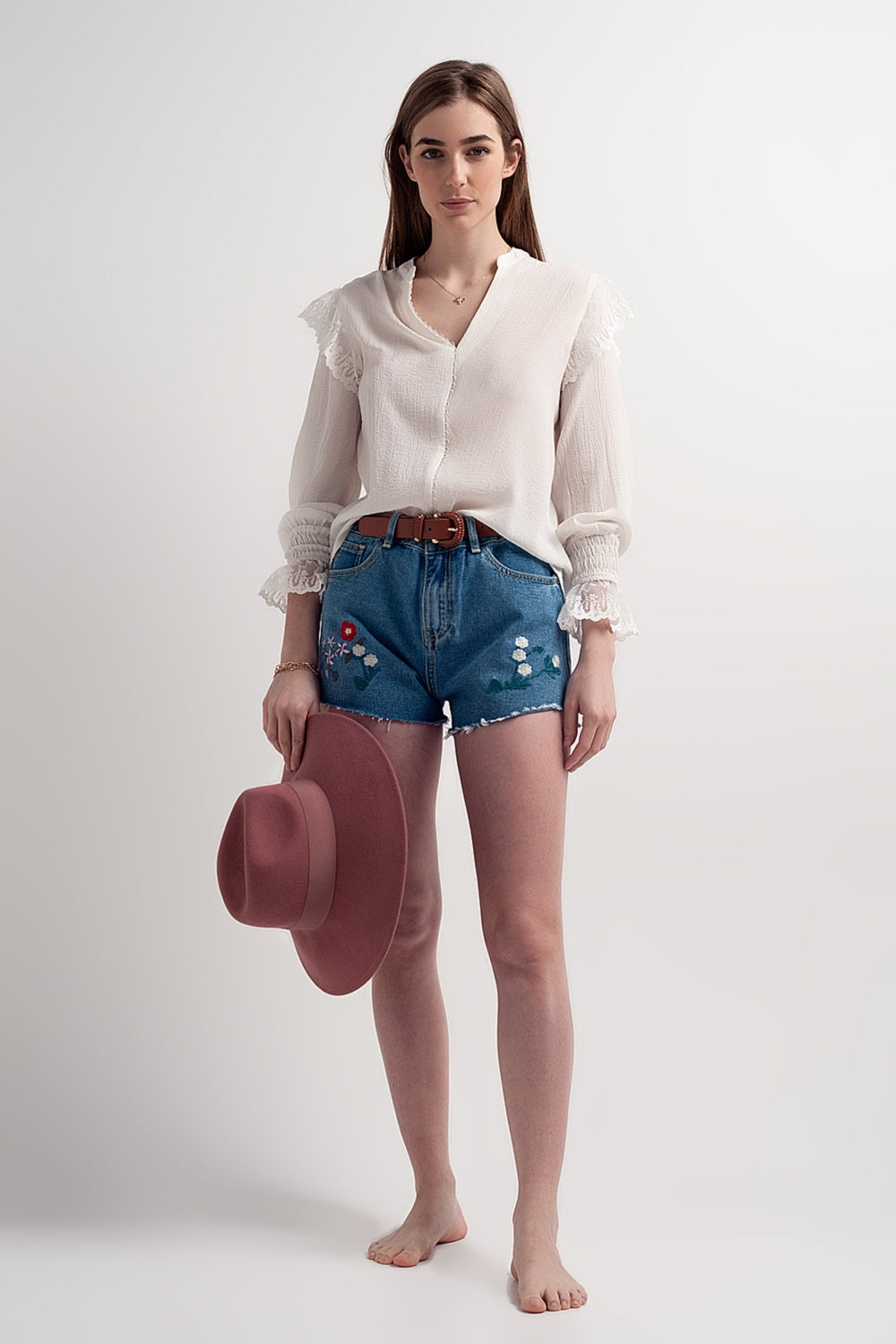 Blouse à manches volumineuses avec poignets resserrés Nacre