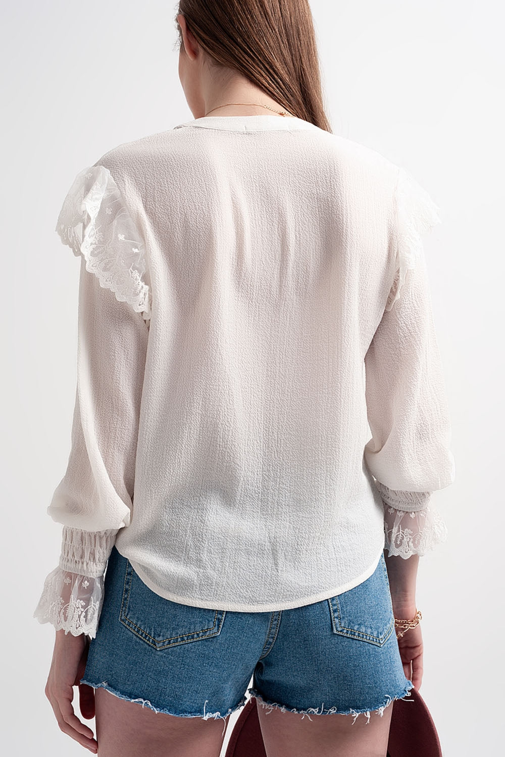 Blouse à manches volumineuses avec poignets resserrés Nacre
