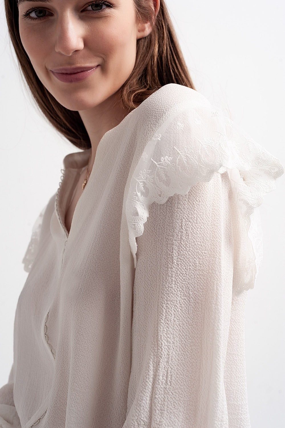 Blouse à manches volumineuses avec poignets resserrés Nacre