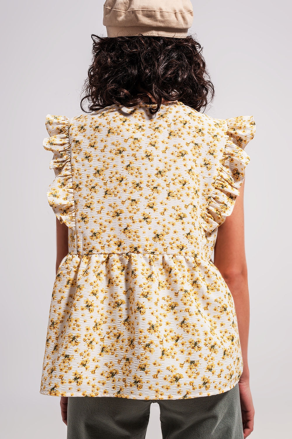 Blouse à volants en jaune