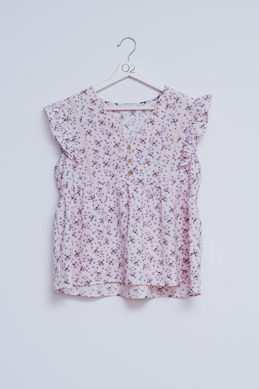 Q2 Blouse à volants en pourpre