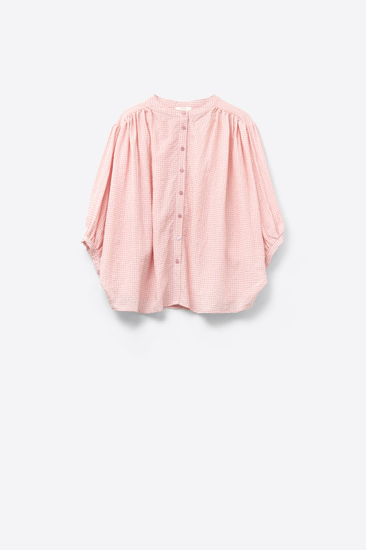 Q2 blouse ample en carreaux vichy rose clair