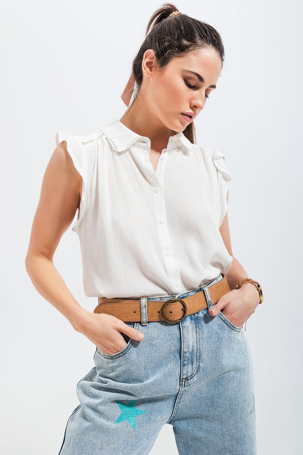 Blouse avec manches volantées blanc