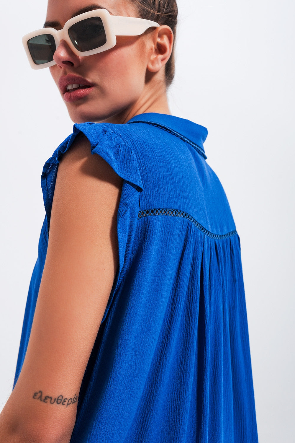 Blouse avec manches volantées Bleu
