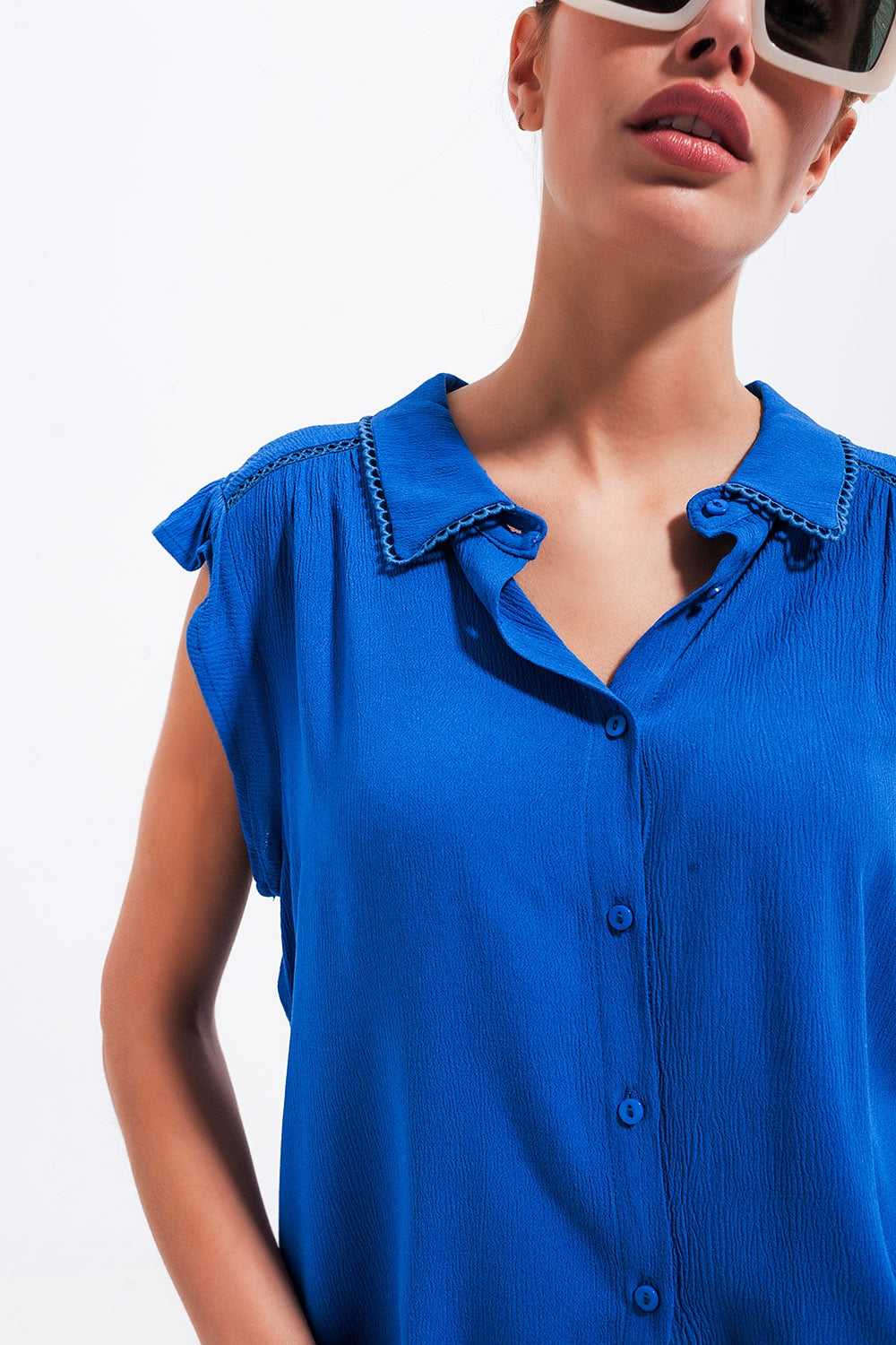 Blouse avec manches volantées Bleu