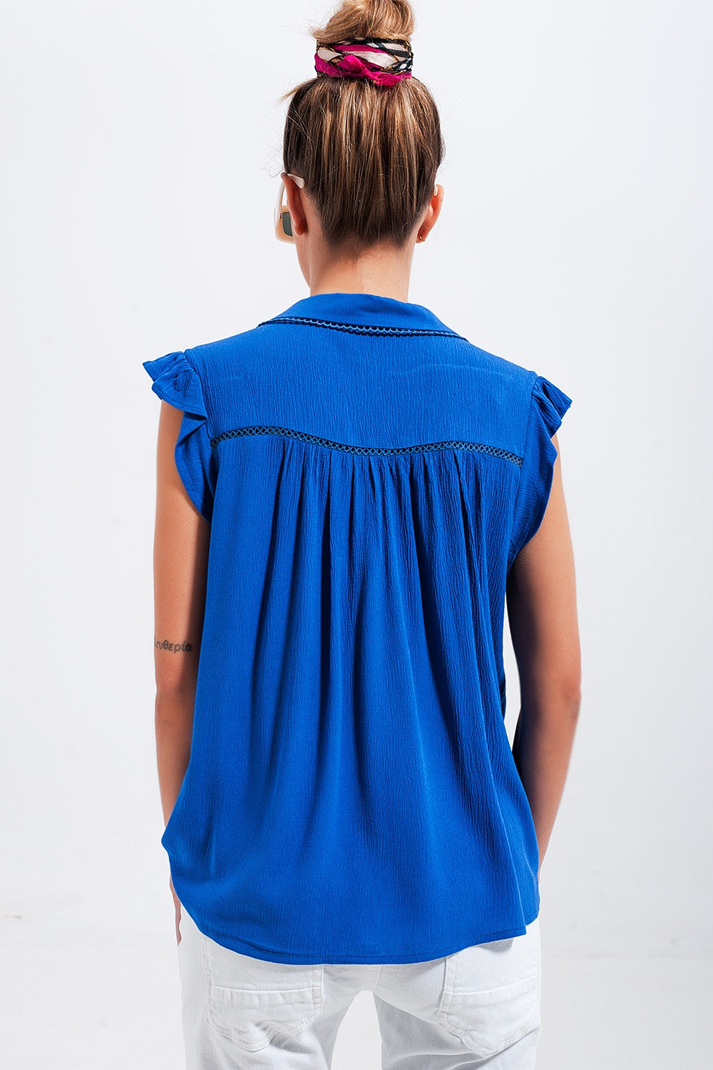 Blouse avec manches volantées Bleu