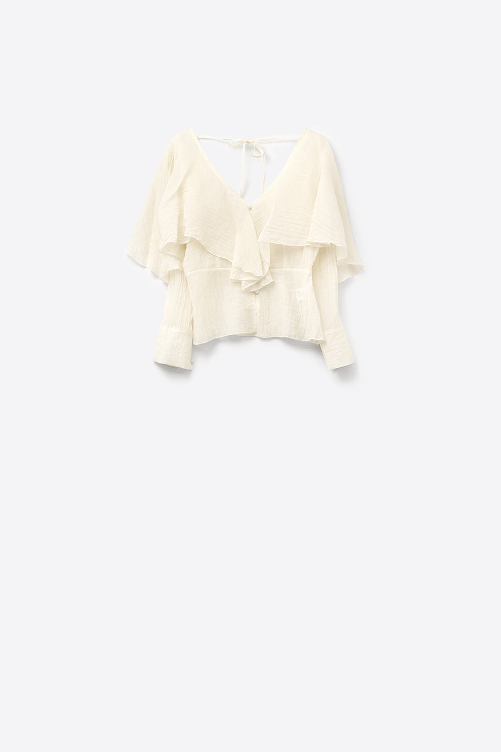 Q2 blouse courte en mousseline de soie fluide à manches longues