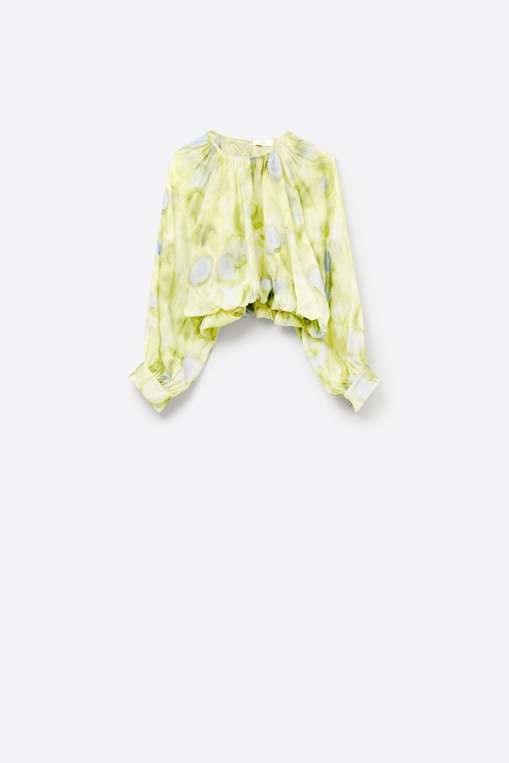 blouse en chiffon imprimé vert avec manches ballon