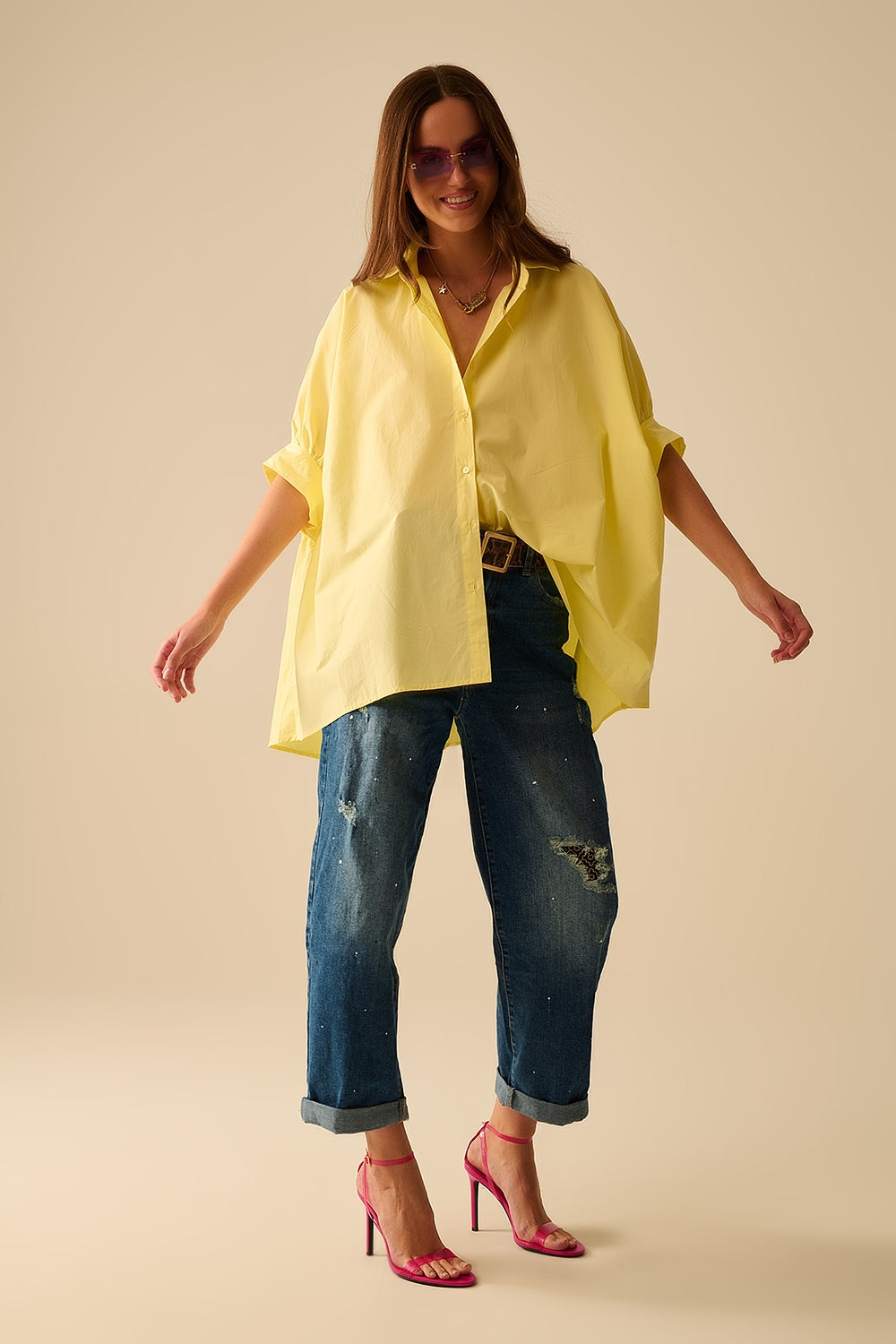 Blouse jaune oversized à manches courtes