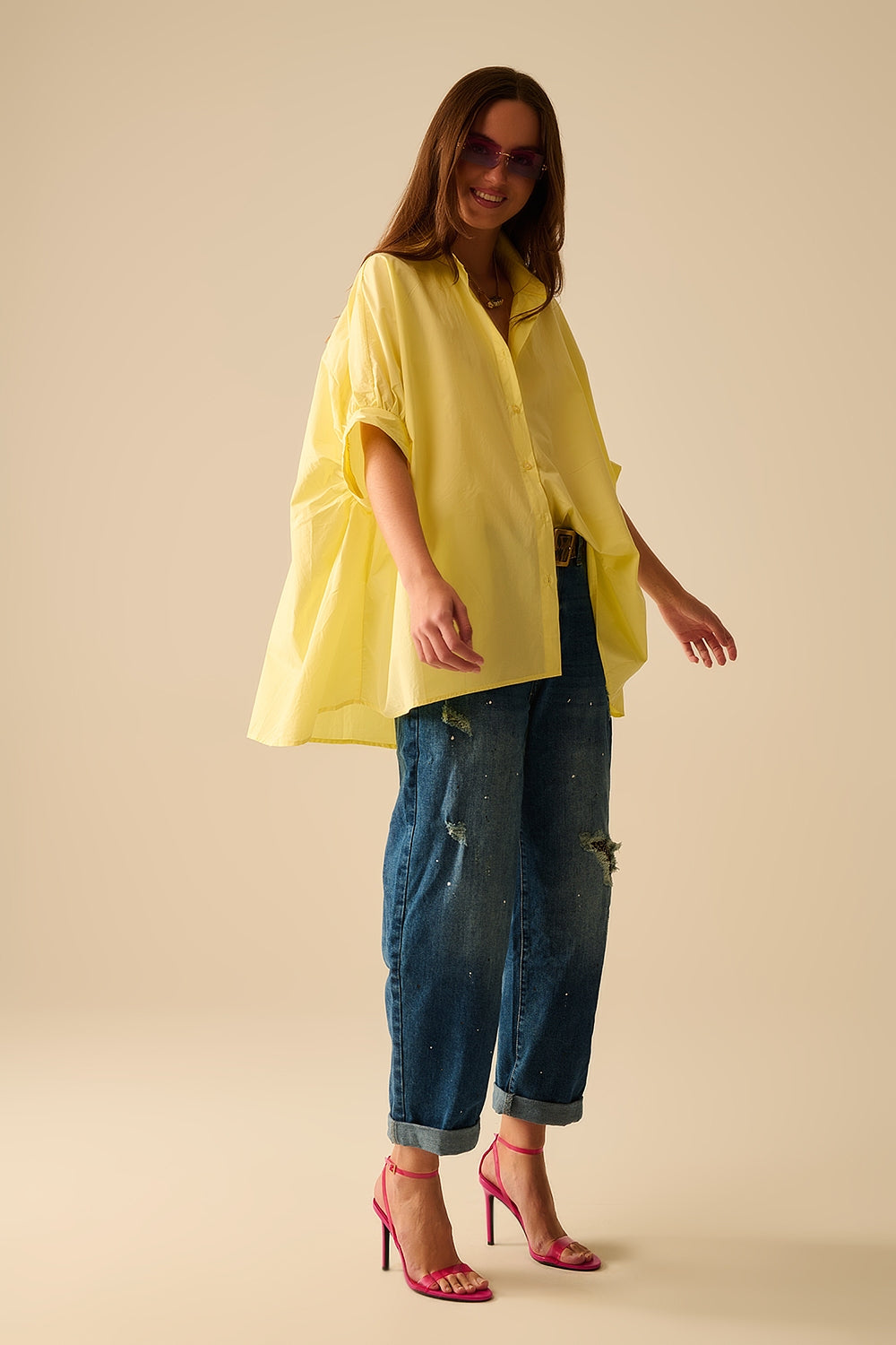 Blouse jaune oversized à manches courtes