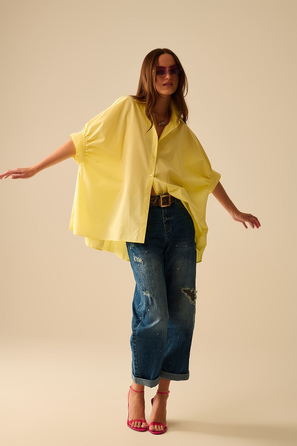 Blouse jaune oversized à manches courtes
