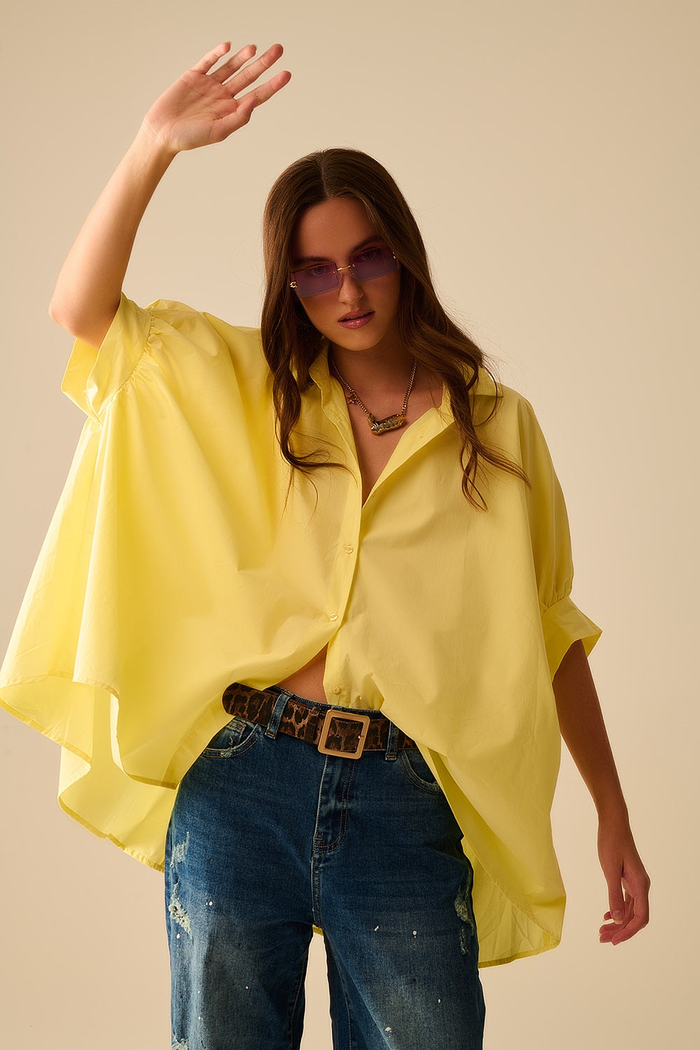 Blouse jaune oversized à manches courtes