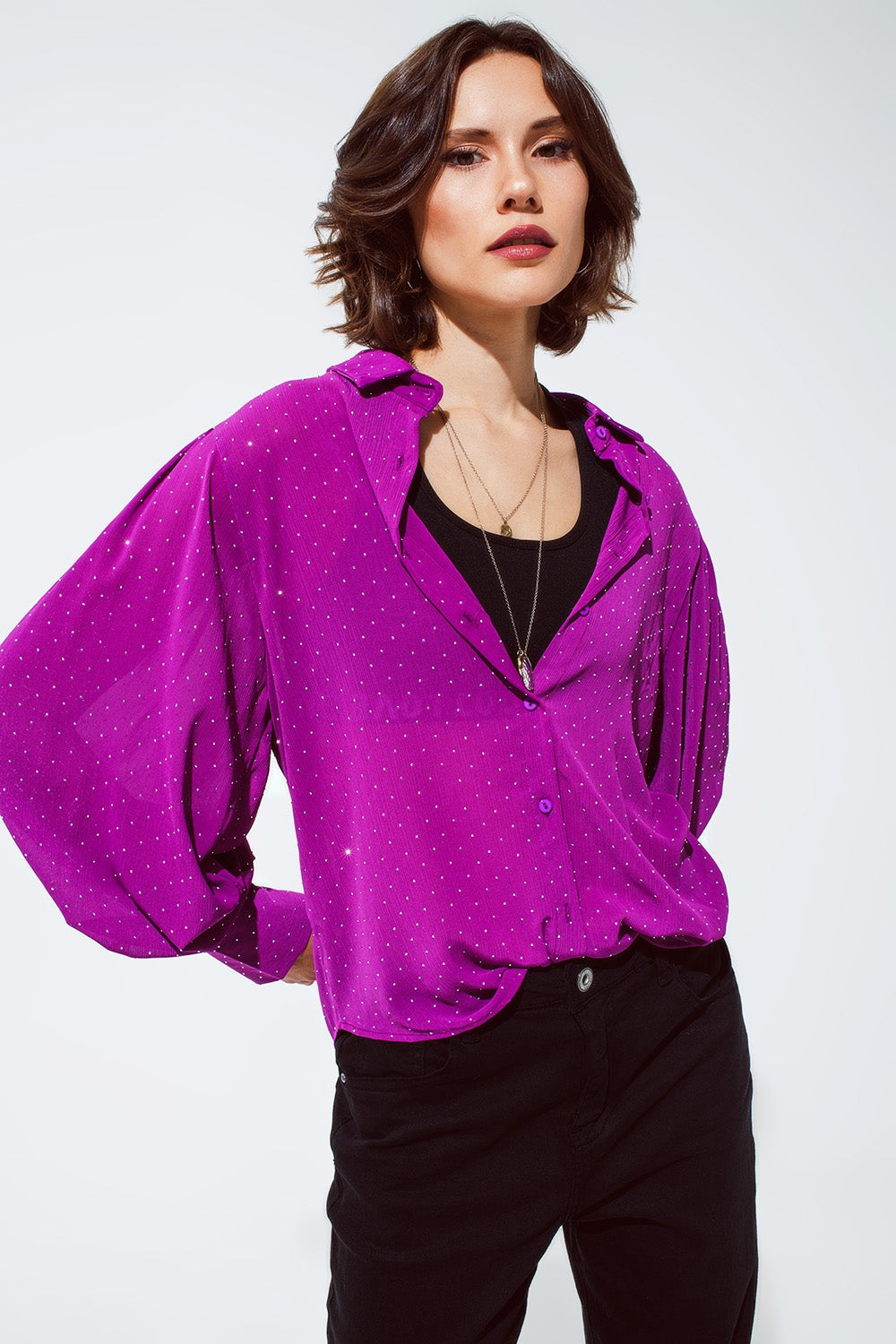 Blouse magenta avec détail strass