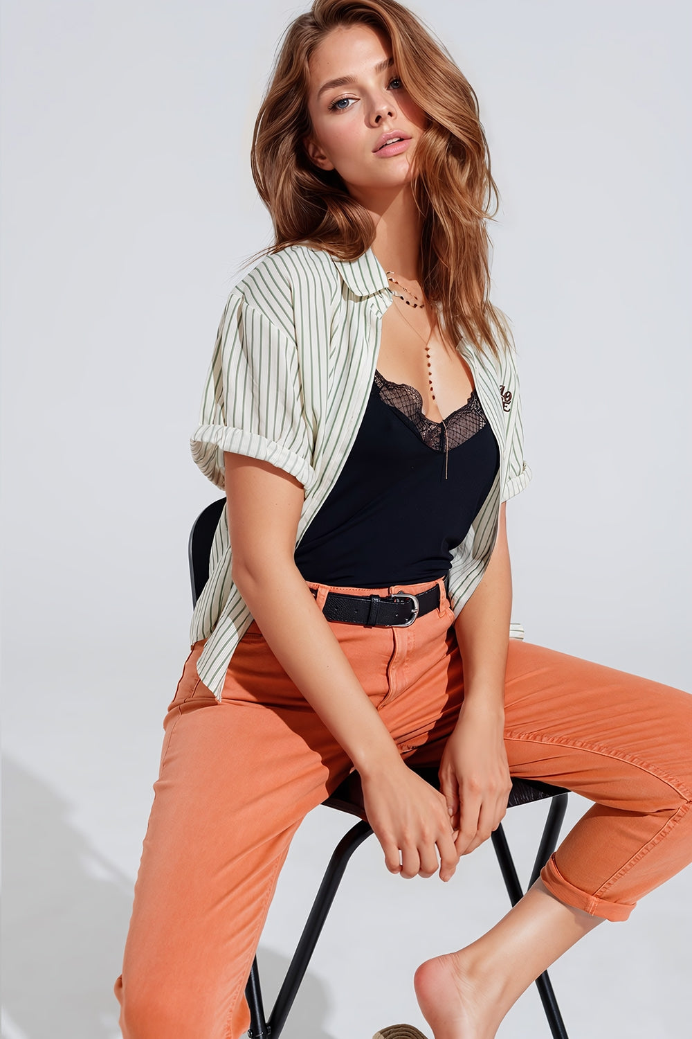Blouse rayée blanche avec logo Love