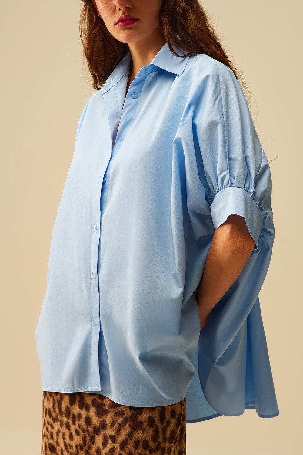 Blouse surdimensionnée à manches courtes Baby Blue