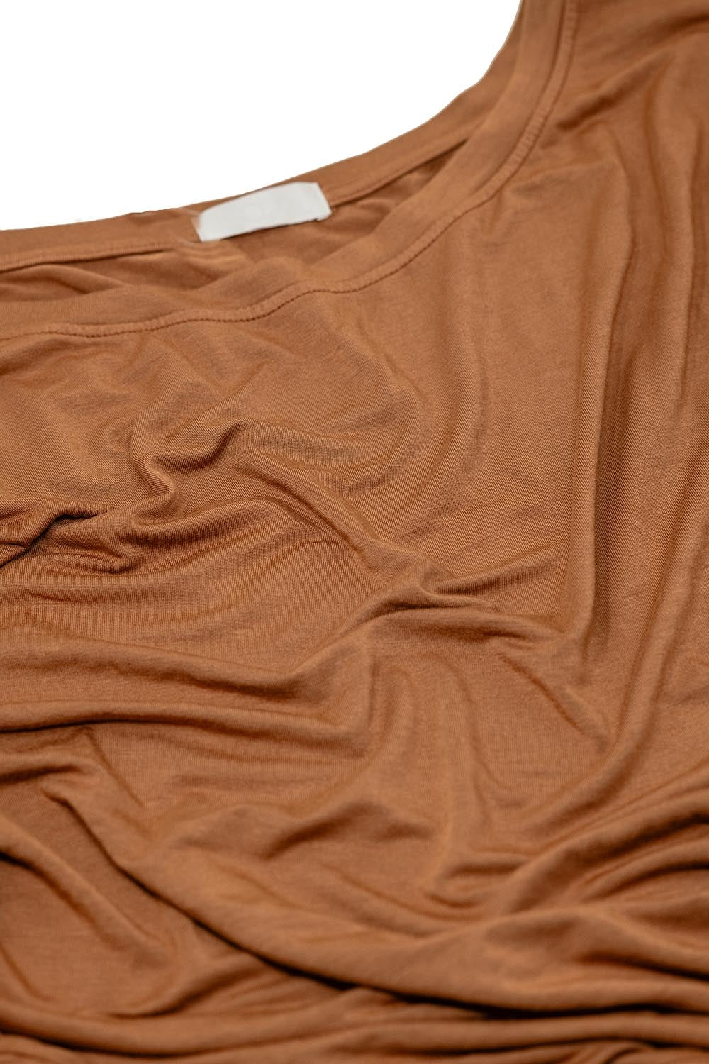 Boat neck Long sleeve t shirt in modal in camel color