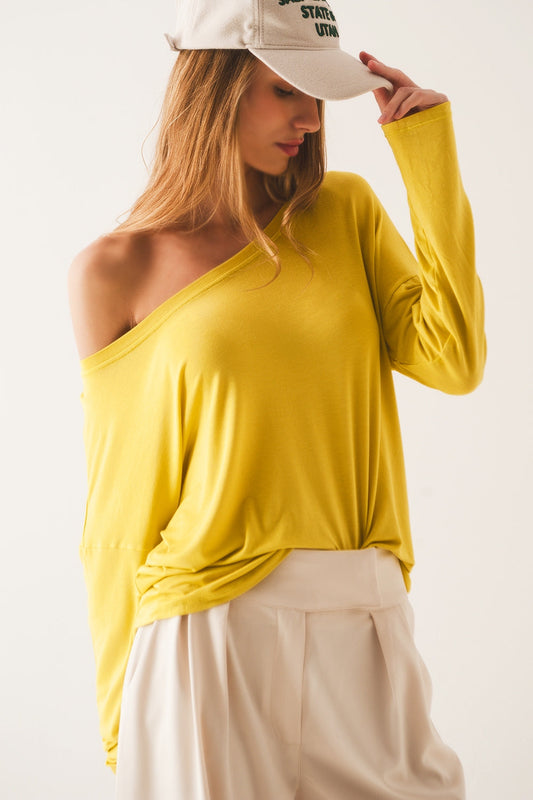 Boat neck Long sleeve t shirt in modal lime