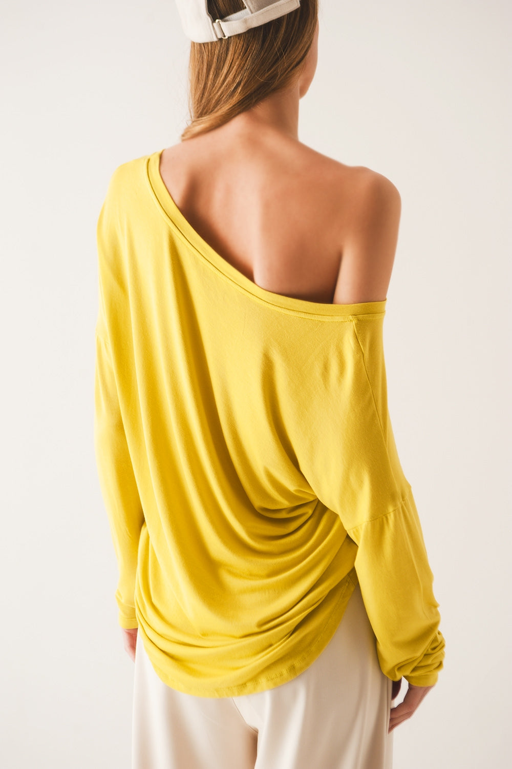 Boat neck Long sleeve t shirt in modal lime