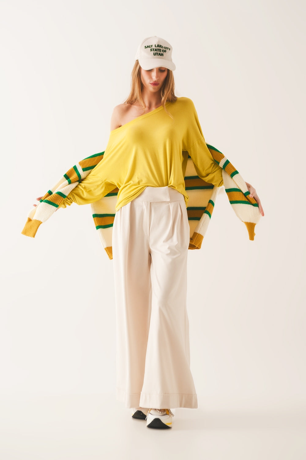 Boat neck Long sleeve t shirt in modal lime