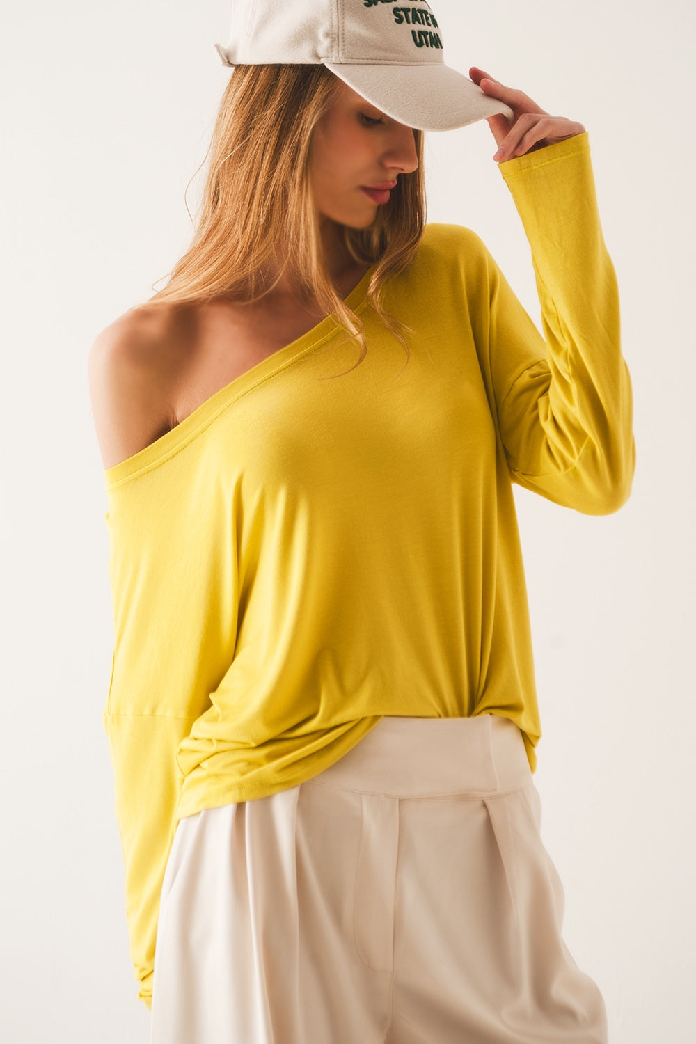 Boat neck Long sleeve t shirt in modal lime