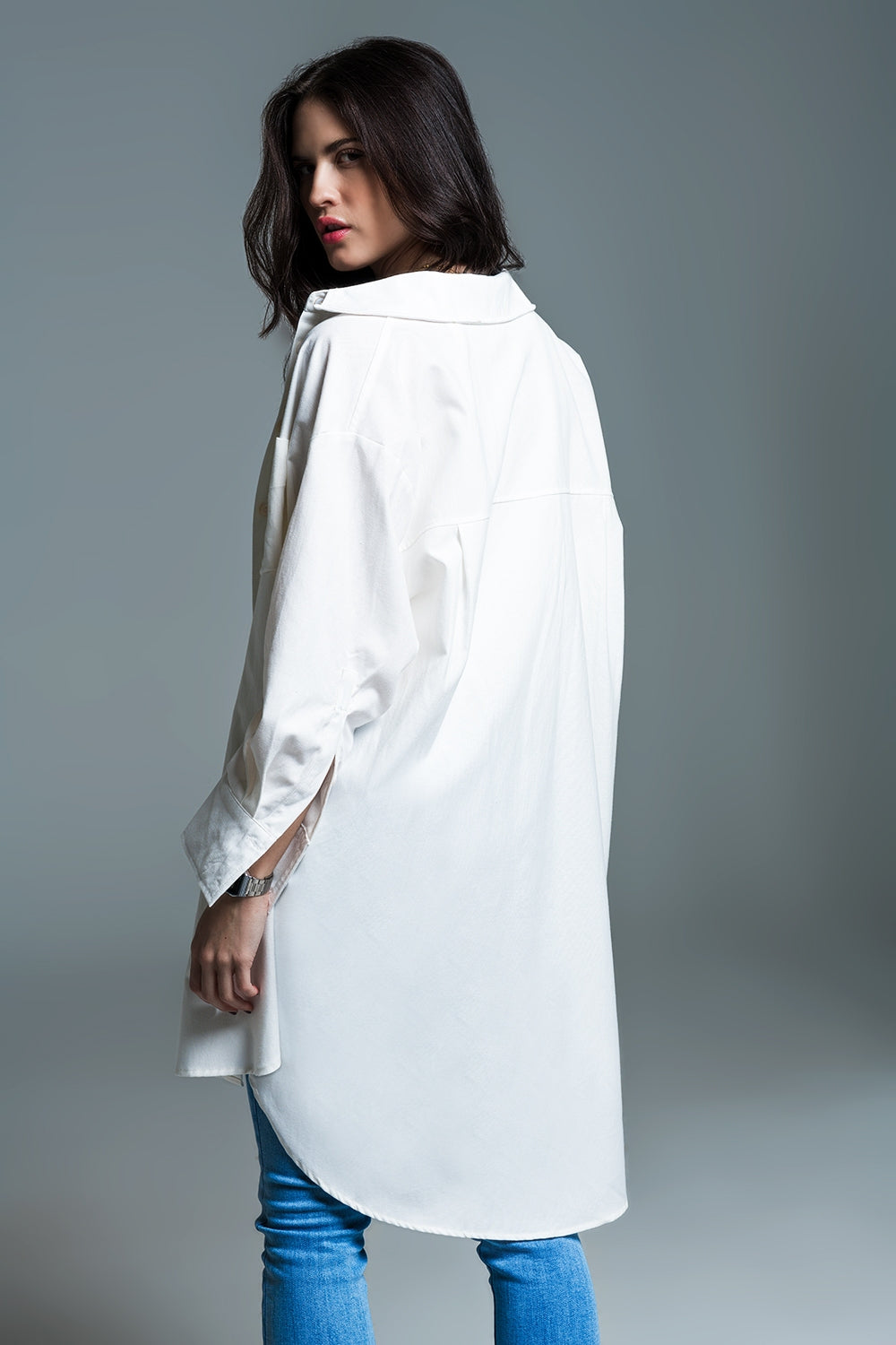 Boyfriend Cut Shirt With 3/4 Sleeve in blanc