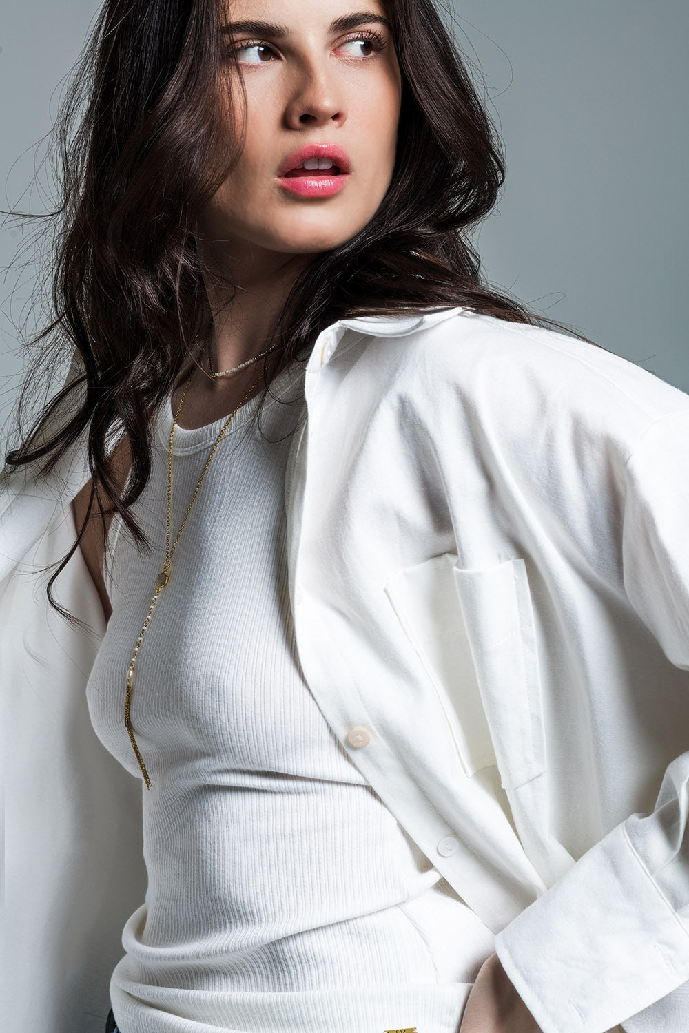 Boyfriend Cut Shirt With 3/4 Sleeve in blanc