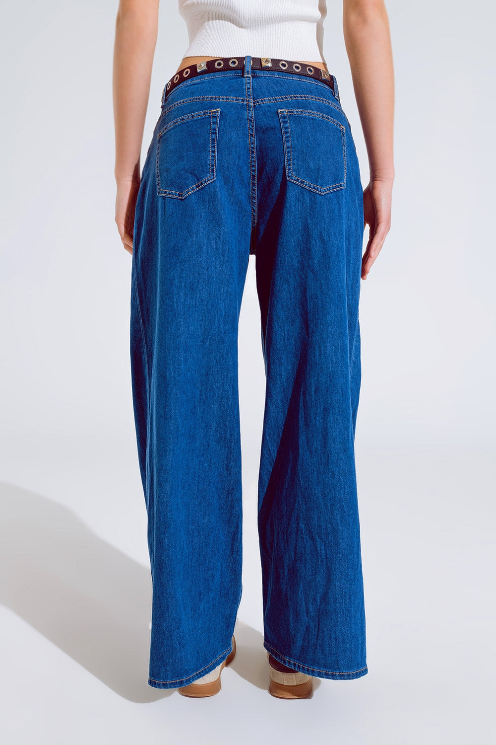 Boyfriend Jean cinq poches à jambe large en délavage foncé
