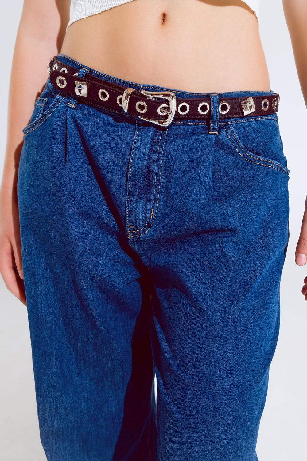 Boyfriend Jean cinq poches à jambe large en délavage foncé