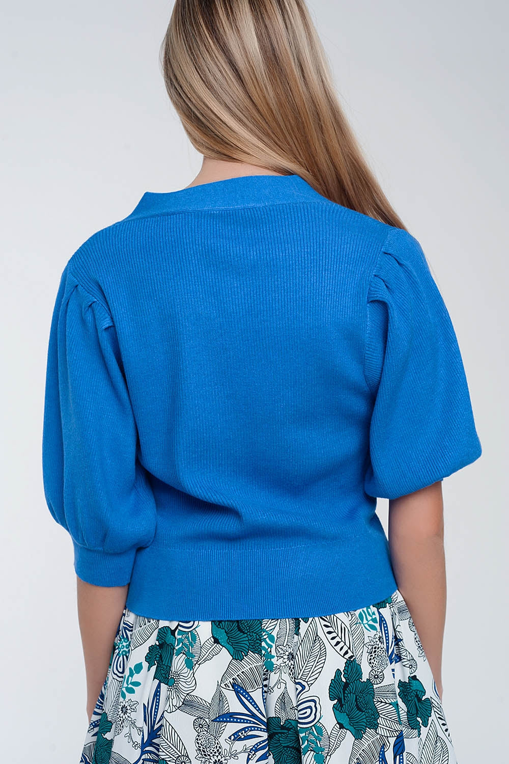 Cardigan à manches bouffantes bleu