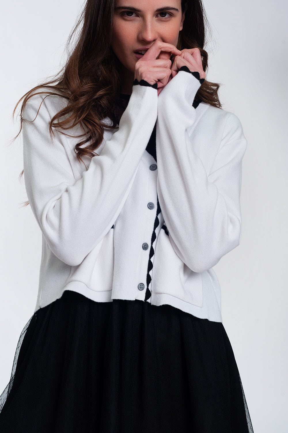 Cardigan blanc à bords contrastants