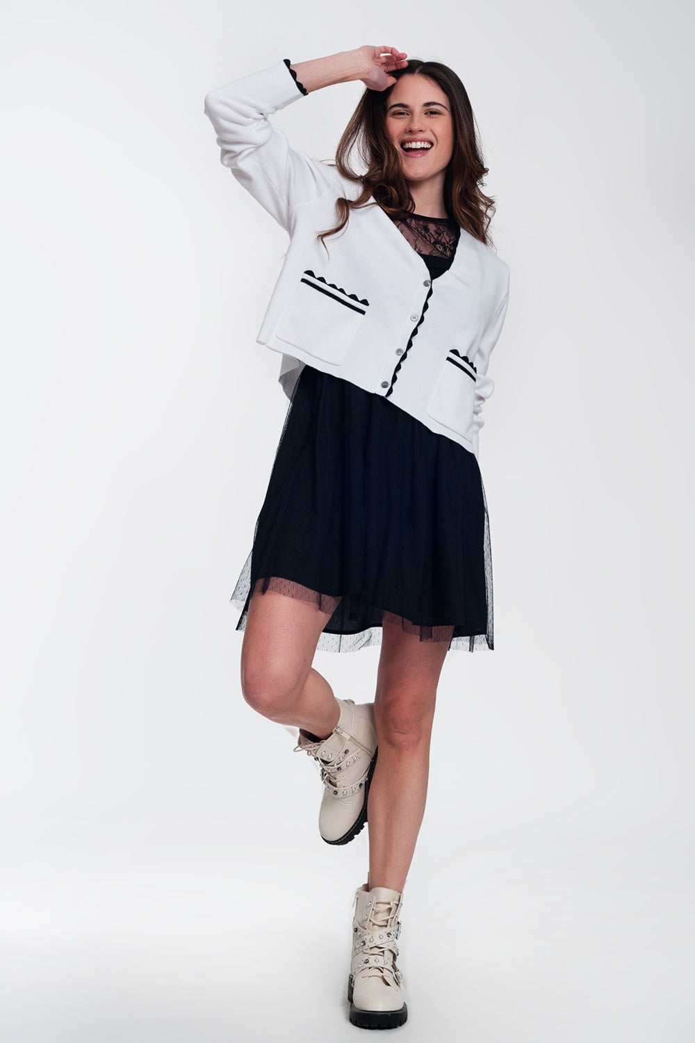 Cardigan blanc à bords contrastants